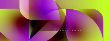 Soyut canlı tasarım, üst üste binen renkli şekiller. Sarı, mor, kahverengi renkler dinamik görsel efekt yaratır. Modern arkaplan.