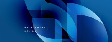 Soyut mavi tasarım, üst üste binen geometrik şekiller. Gradyan gölgeler dinamik görsel efekt yaratır. Çeşitli projeler için modern arkaplan.