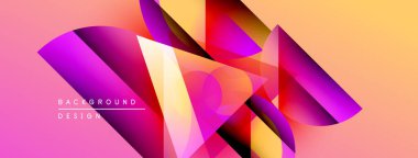 Soyut geometrik şekiller örtüşüyor, canlı pembe, sarı ve mor renkler yaratıyor. Modern tasarım elementleri dinamik görsel deneyim önerir.