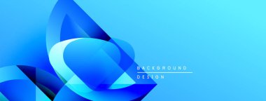 Soyut mavi şekiller örtüşür, dinamik akış yaratır. Derinlik ve modern tasarım estetiğini gösteriyor. Arkaplanda metin ögeleri.
