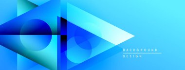 Soyut mavi geometrik şekiller kesişir. Gradyan arka plan modern tasarım yaratır. Minimalist stil, afişler veya sunumlar için uygun.