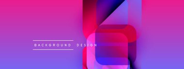 Soyut eğim arkaplanı. Üst üste binen şekiller dinamik görsel efekt yaratır. Pembe, mor, mavi renkler kompozisyona hakim. Metin arkaplan tasarımı okur.