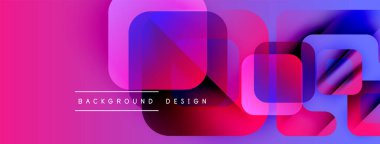 Soyut, enerjik bir arkaplan. Üst üste binen dikdörtgenler dinamik görsel efekt yaratır. Pembe, mor, mavi renkler baskın bileşim. Modern tasarım ögesi.