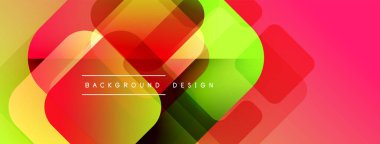 Soyut geometrik şekiller örtüşüyor, canlı renk eğimleri yaratıyor. Tasarım sarı, yeşil, kırmızı renklere sahiptir. Modern estetik.