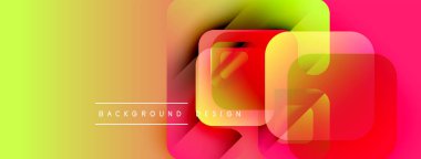 Soyut enerjik tasarım. Üst üste binen kareler dinamik renk eğimleri yaratır. Sarı geçişler kırmızı, modern estetiğe.