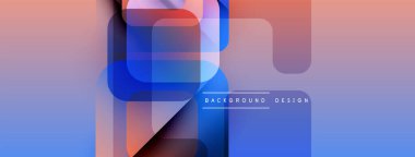 Soyut geometrik şekiller örtüşüyor, canlı renk eğimleri yaratıyor. Modern tasarım yumuşak maviler, pembeler, morlar içerir. Minimalist estetik.