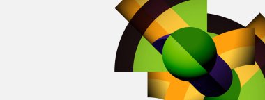 Soyut geometrik şekiller, canlı renkler, modern tasarım. Kompozisyonda üst üste binen daireler, kareler, eğriler var. Temiz estetik, basit arkaplan.