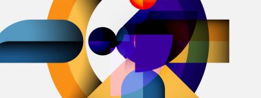 Soyut kompozisyon. Geometrik şekiller örtüşür, canlı renk farklılıkları yaratır. Modern tasarım, minimalist estetik, dinamik etkileşim.