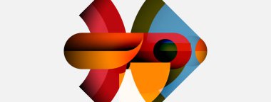 Soyut kompozisyon renk çakışan şekiller içerir. Eğriler, daireler, gradyanlar dinamik görsel ilgi yaratır. Modern tasarım, canlı renkler.