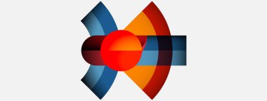 Soyut geometrik tasarım. Parlak renkler harmanlanır, dinamik dairesel bileşim yaratır. Modern, minimalist estetik. Kalın şekiller kesişir.