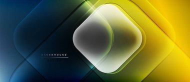 Soyut geometrik şekiller, canlı gradyanlar. Mavi, sarı renkler dizaynın hakimi. Modern, parlak arka plan dokusu. Minimalist kompozisyon.