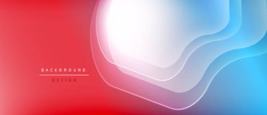 Soyut eğim arkaplanı. Kırmızı, beyaz, mavi renkler düzgün bir şekilde harmanlanır. Üst üste binen katmanlar dinamik görsel efekt yaratır. Minimalist tasarım.
