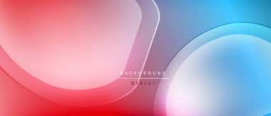 Soyut sıvı şekilleri harmanlanarak canlı kırmızı ve mavi renkler yaratır. Modern tasarım yumuşak kıvrımlar ve ışık efektleri içerir.