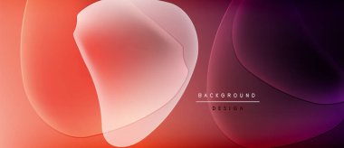 Soyut sıvı şekilleri örtüşür ve canlı bir değişim etkisi yaratır. Sıcak renkler baskın, turuncudan mora dönüşüyor. Minimalist tasarım.