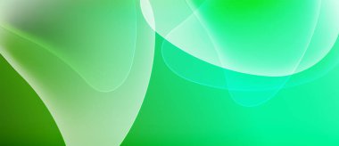 Soyut yeşil şekiller çakışıyor ve yumuşak kıvrımlar oluşturuyor. Işık eğimleri derinliği ve pürüzsüz geçişleri gösteriyor. Minimalist tasarım, canlı renk paleti.
