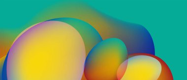 Soyut renkli şekiller çakışıyor. Hareketli gradyanlar akışkan formlar oluşturur, hareket, enerji ve derinlik gösterirler. Modern tasarım, pürüzsüz geçiş.