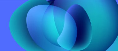 Soyut akışkan şekiller harmanlanarak canlı mavi gradyanlar oluşturur. Yumuşak kıvrımlar hareketi, derinliği ve modern tasarımı akla getiriyor. Minimalist kompozisyon.