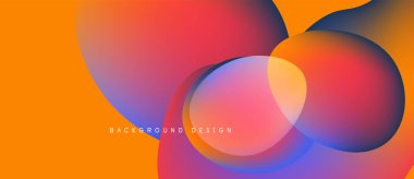 Soyut canlı tasarım, üst üste binen renkli daireler. Turuncu, kırmızı, mor renkler dinamik görsel efekt yaratır. Modern arkaplan.