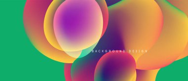 Soyut renkli şekiller örtüşüyor, canlı gradyanlar yaratıyor. Arkaplanda pürüzsüz geçişler, modern tasarım unsurları var.