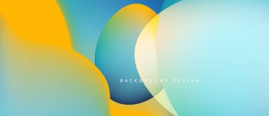 Soyut sıvı şekiller harmanlanarak canlı renk değişimleri yaratır. Sarı, turkuaz, mavi baskın kompozisyon. Modern tasarım ögesi.