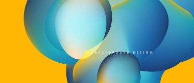 Soyut sıvı şekilleri örtüşür ve canlı renk değişimleri yaratır. Sarı, mavi tonlar kompozisyona hakim. Modern tasarım ögesi.