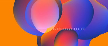 Soyut sıvı şekilleri canlı renkleri harmanlar. Turuncu, pembe, mavi renkler dinamik kompozisyon oluşturur. Arka planlar için modern tasarım ögesi.