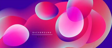 Soyut, enerjik bir arkaplan. Üst üste binen daireler dinamik ve renkli kompozisyon oluşturur. Pembe, mor renkler tasarıma hakim. Modern estetik.