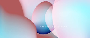 Soyut akışkan şekiller harmanlanır ve yumuşak renk değişimleri yaratır. Pembe, mavi renkler dizaynın baskın rengidir. Hareketi ve derinliği gösterir. Modern estetik.