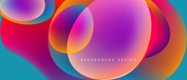 Soyut, enerjik çemberler çakışıyor. Renkler karışıyor, dinamik görsel efekt yaratıyor. Arka planlar için modern tasarım ögesi.