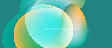 Soyut sıvı şekilleri örtüşür ve canlı renk değişimleri yaratır. Teal, turuncu, turkuaz karışımı pürüzsüz. Modern tasarım ögesi.