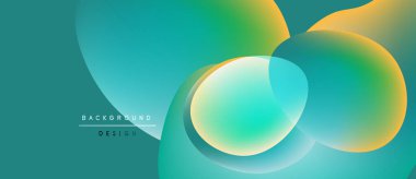 Soyut arkaplan özellikleri üst üste binen daireler, canlı turkuaz, sarı renkler. Modern tasarım elementleri dinamik görsel efekt yaratır.