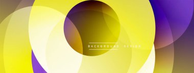 Soyut sarı, mor daireler üst üste biniyor. Modern tasarım gradyan ve şeffaflığa sahiptir. Arkaplan dinamik görsel enerji öneriyor.