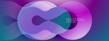 Soyut sıvı şekilleri örtüşür, canlı mor, deniz mavisi renkleri oluşturur. Arkaplan ve sunumlar için modern tasarım ögesi.