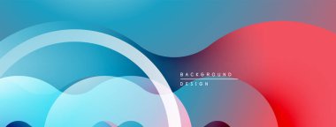 Soyut arkaplan özellikleri üst üste binen şekiller, gradyanlar. Mavi kırmızıya geçişler, modern görsel efektler yaratıyor. Minimalist tasarım.