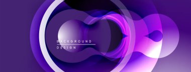 Soyut mor tasarım, üst üste binen daireler, gradyanlar. Modern, dinamik kompozisyon görsel ilgi yaratır. Minimalist estetik.