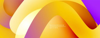 Soyut sıvı şekilleri, canlı gradyanlar. Sarılar, portakallar, morlar harmanlanarak dinamik bileşim oluştururlar. Modern tasarım ögesi.
