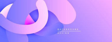 Soyut sıvı şekilleri örtüşür ve yumuşak eğimler yaratır. Mor renkler dizaynın baskın rengidir, sakin bir atmosfer izlenimi verir. Modern arkaplan dokusu.