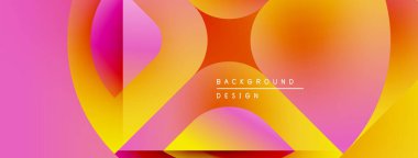 Soyut renkli şekiller örtüşüyor, canlı gradyanlar yaratıyor. Pembe, turuncu, sarı renkler tasarımda baskın. Metin arkaplan tasarımı okur.