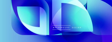 Soyut mavi tasarım. Üst üste binen şekiller dinamik görsel efekt yaratır. Modern, canlı, pürüzsüz gradyanlar parlak estetik sunar.
