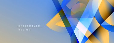 Soyut geometrik şekiller örtüşür, dinamik görsel efekt yaratır. Mavi, sarı renkler arkaplanda baskın. Metin arkaplan tasarımı okur.