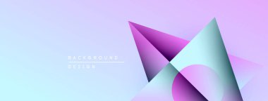 Soyut geometrik şekiller örtüşüyor, canlı mor, deniz mavisi renkleri yaratıyor. Arkaplan özellikleri ince metin tasarım elemanları.