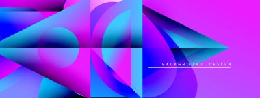 Soyut geometrik şekiller, canlı mor, mavi gradyanlar. Modern tasarım elementleri dinamik görsel etki yaratır. Arkaplan dijital sanatı öneriyor.