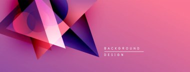 Soyut geometrik şekiller örtüşüyor, canlı pembe, mor renkler yaratıyor. Modern tasarım dinamik hareket, görsel ilgi.
