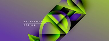 Soyut geometrik şekiller, mor ve yeşil renkleri harmanlarlar. Modern tasarım dinamik eğriler, gradyanlar içerir. Metin arkaplan tasarımı okur.
