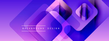 Soyut geometrik şekiller örtüşür, canlı mor gradyan arkaplan oluşturur. Modern tasarım elementleri akıcılık ve dinamizmi önerir.