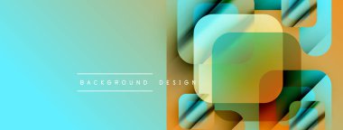 Soyut geometrik tasarım. Turkuaz, turuncu, yeşil renk karışımı. Katmanlı kareler modern görsel efektler yaratır. Minimalist stil.