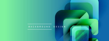 Soyut geometrik şekiller çakışıyor. Renkler yeşilden maviye karışıyor. Metin elementli minimalist tasarım. Modern estetik.