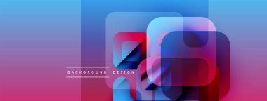Soyut geometrik şekiller örtüşür, canlı bir gradyan arkaplan oluşturur. Pembe, mavi renkler tasarıma egemen, modern estetik.