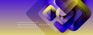 Soyut geometrik şekiller örtüşür, canlı bir değişim etkisi yaratır. Mor, sarı renkler tasarıma egemen, modern estetiğe işaret ediyor.