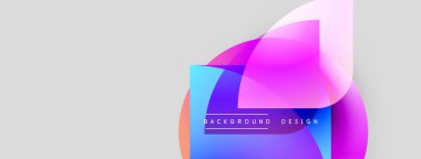 Soyut renkli şekiller örtüşüyor ve dinamik bir zemin oluşturuyor. Metin mavi dikdörtgen içinde arkaplan tasarımı okuyor. Minimalist, modern estetik.